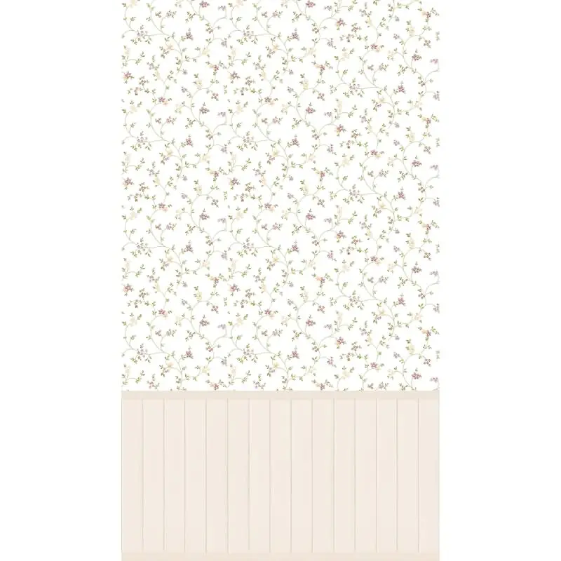 Fototapete Blumenranken mit Holzpaneel Weiß Rosa - Vliestapete Landhausstil (KG-175871)