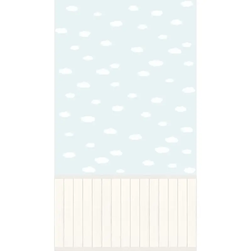 Fototapete Wolkenmuster auf Hellblau mit Holzpaneel - Vliestapete Kinderzimmer erweiterbar (KG-175883)