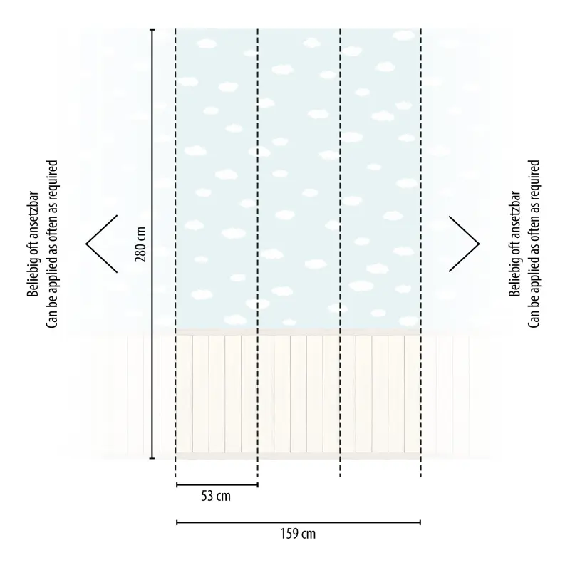 Fototapete Wolkenmuster auf Hellblau mit Holzpaneel - Vliestapete Kinderzimmer erweiterbar (KG-175883)