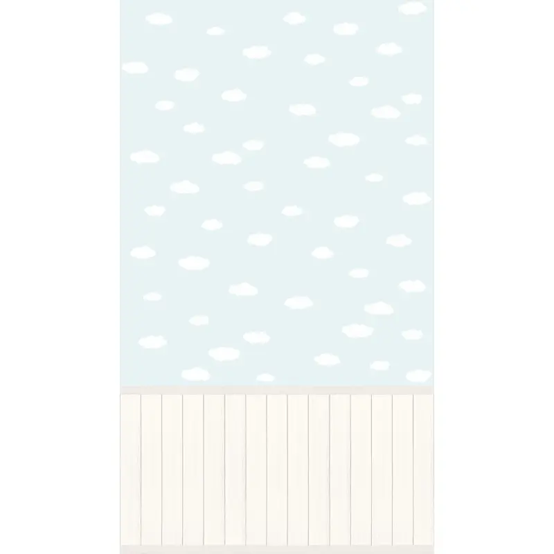 Fototapete Wolkenmuster auf Hellblau mit Holzpaneel - Vliestapete Kinderzimmer erweiterbar (KG-175883)