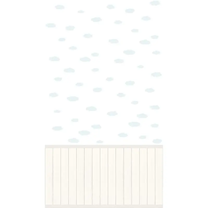 Fototapete Wolkenmuster Weiß Hellblau mit Holzpaneel - Vliestapete Kinderzimmer (KG-175884)