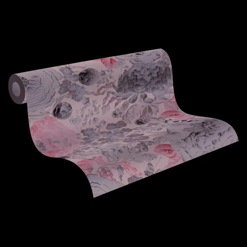 Elegante Blumentapete in Grau-Blau mit Vintage-Charakter (KG-175889)