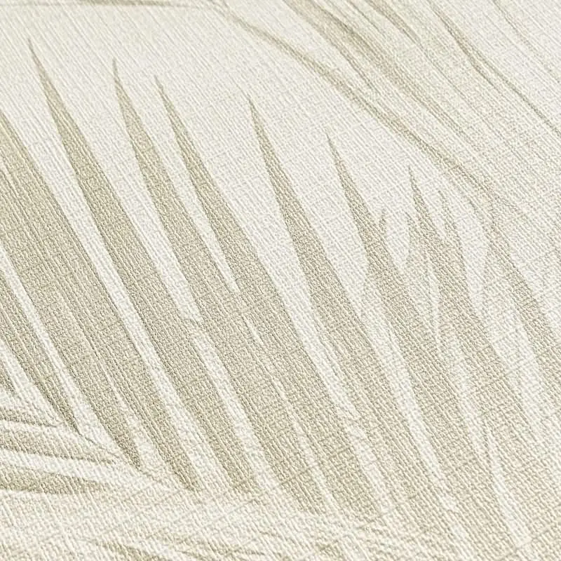 Vliestapete mit Palmenblättern in Beige auf hellem Hintergrund (KG-175891)