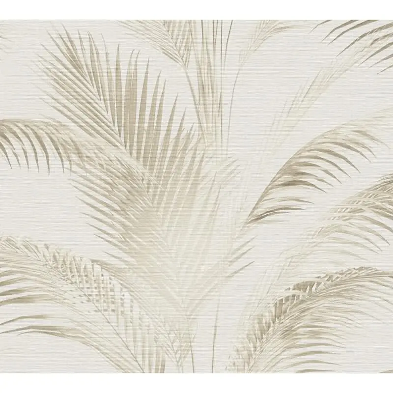 Vliestapete mit Palmenblättern in Beige auf hellem Hintergrund (KG-175891)