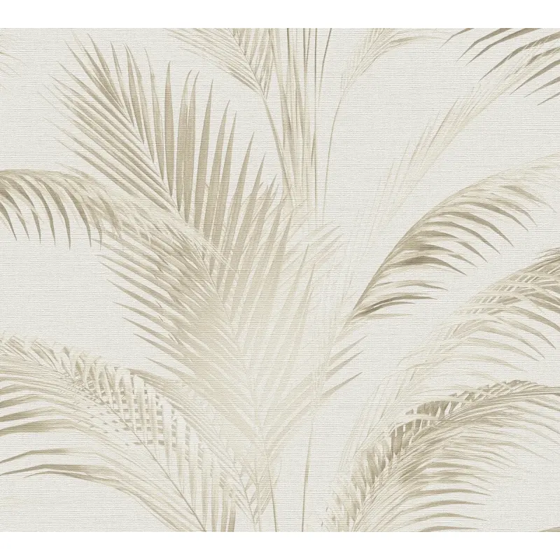 Vliestapete mit Palmenblättern in Beige auf hellem Hintergrund (KG-175891)