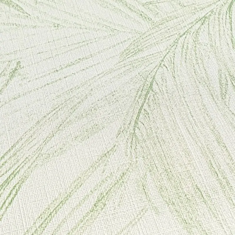 Vliestapete mit Palmenblättern in Hellgrün auf hellem Hintergrund (KG-175895)