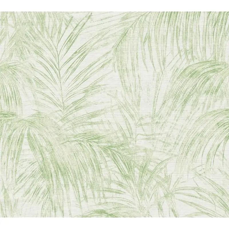Vliestapete mit Palmenblättern in Hellgrün auf hellem Hintergrund (KG-175895)