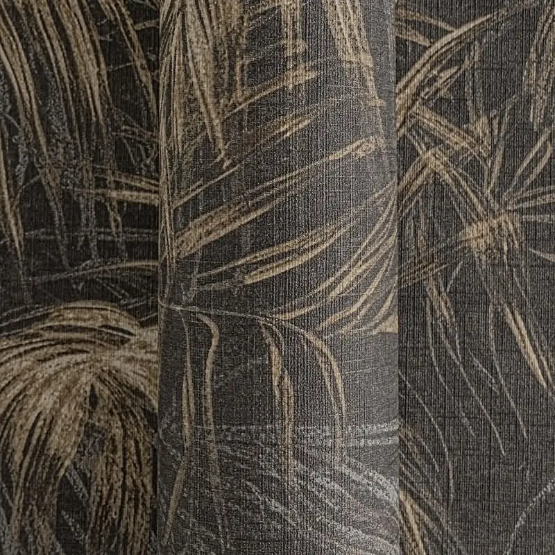 Vliestapete mit goldenen Palmenblättern auf schwarzem Hintergrund (KG-175896)