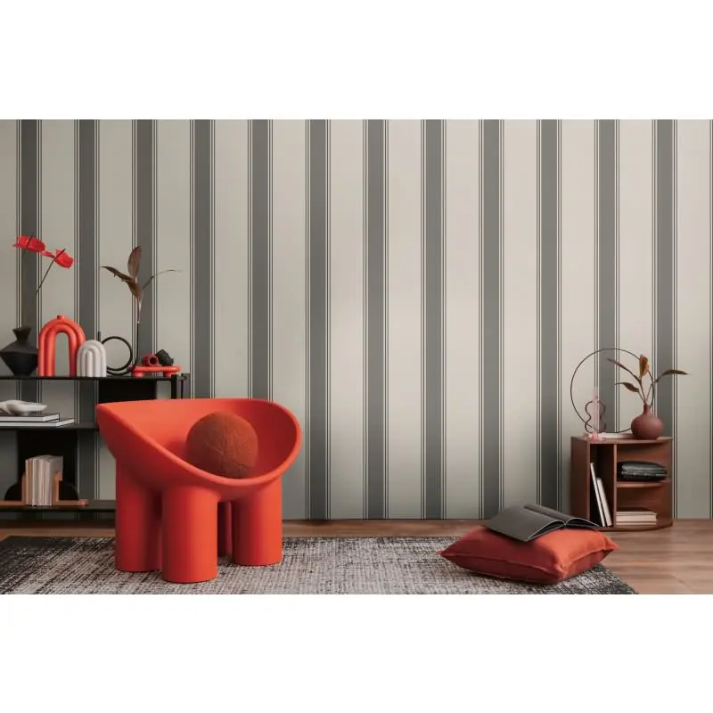 Vliestapete mit grauen Streifen auf hellem Hintergrund (KG-175904)