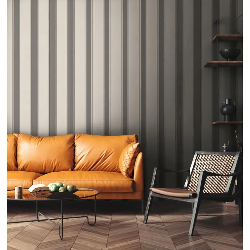 Vliestapete mit grauen Streifen auf hellem Hintergrund (KG-175904)