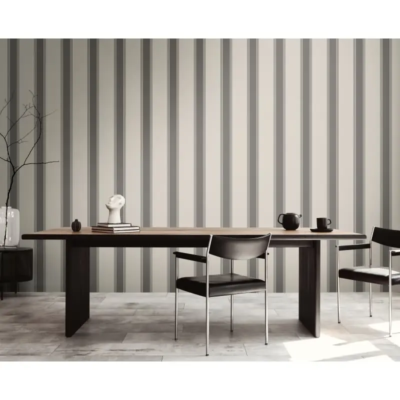 Vliestapete mit grauen Streifen auf hellem Hintergrund (KG-175904)