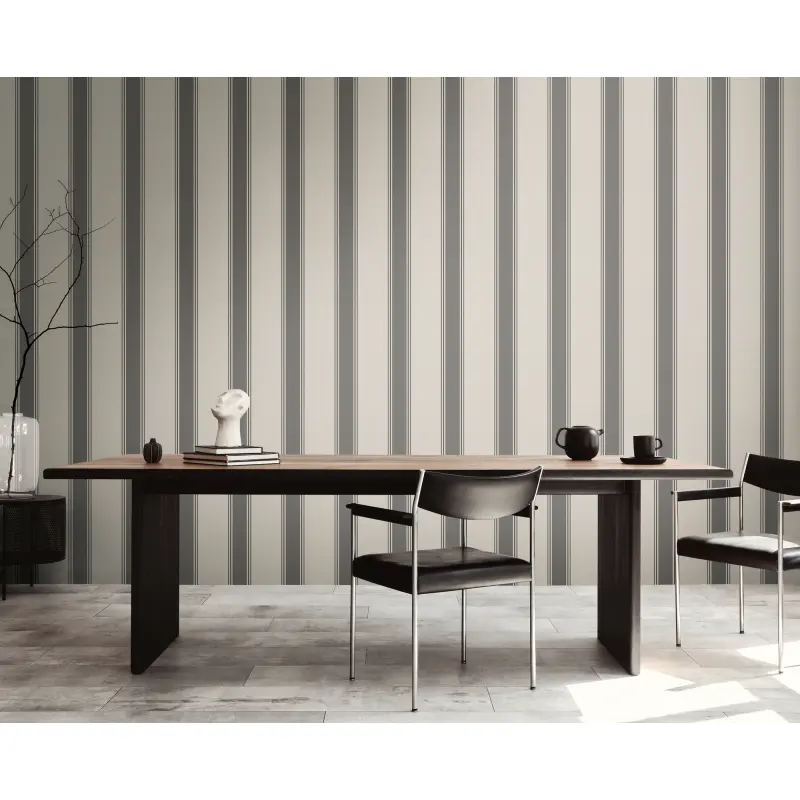Vliestapete mit grauen Streifen auf hellem Hintergrund (KG-175904)