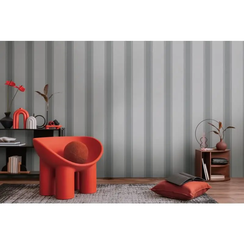 Vliestapete mit grauen Streifen auf mittelgrauem Hintergrund (KG-175905)