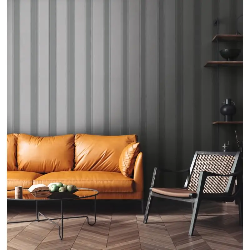 Vliestapete mit grauen Streifen auf mittelgrauem Hintergrund (KG-175905)
