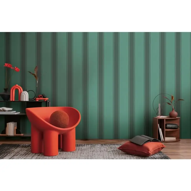Vliestapete mit dunkelgrünen Streifen auf grünem Hintergrund (KG-175906)