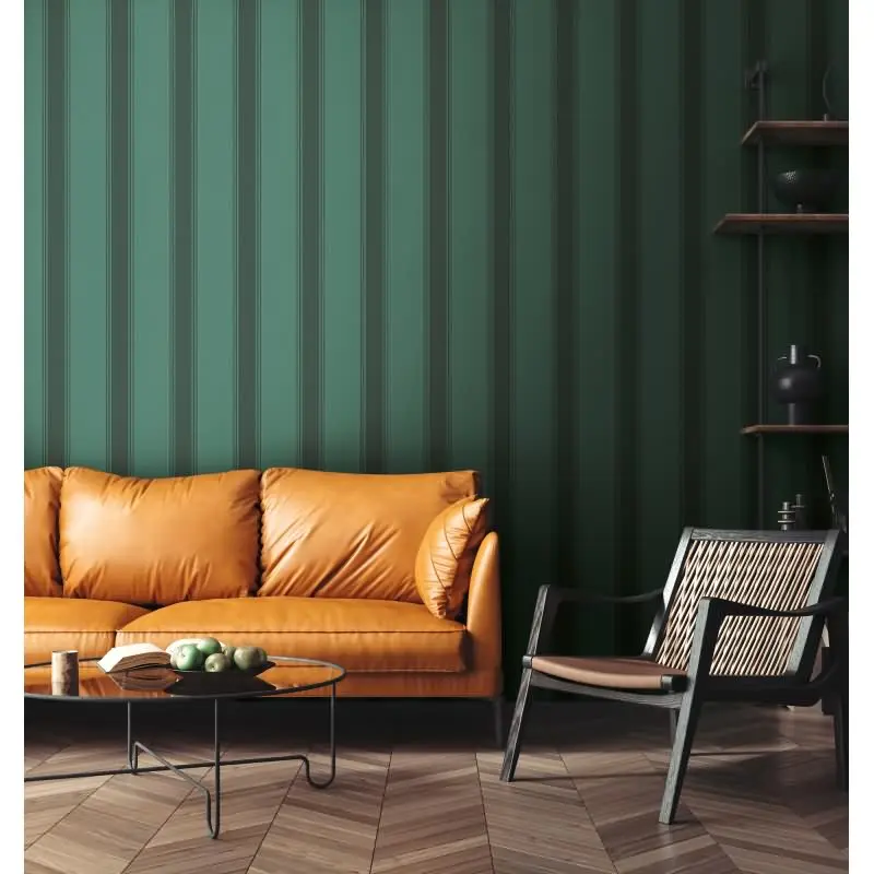 Vliestapete mit dunkelgrünen Streifen auf grünem Hintergrund (KG-175906)
