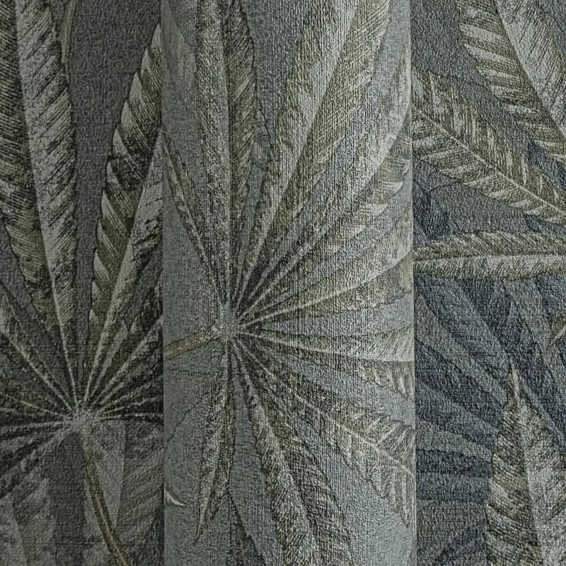 Vliestapete mit großen Blättern in Blau-Grün auf dunklem Hintergrund (KG-175910)