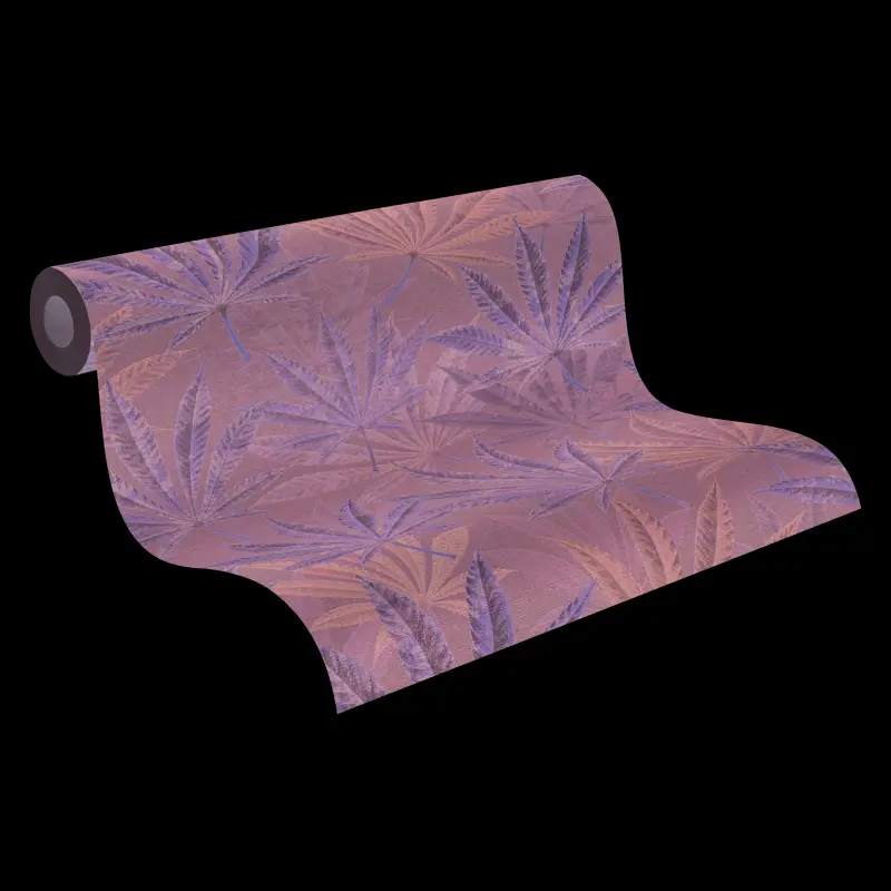 Vliestapete mit großen Blättern in Blau-Grün auf dunklem Hintergrund (KG-175910)