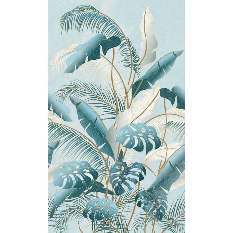 Fototapete Blumen, Blätter Floral Vliestapete Natur, Dschungel matt in Blau für Wohnzimmer, Schlafzimmer, Büro (KG-175949)