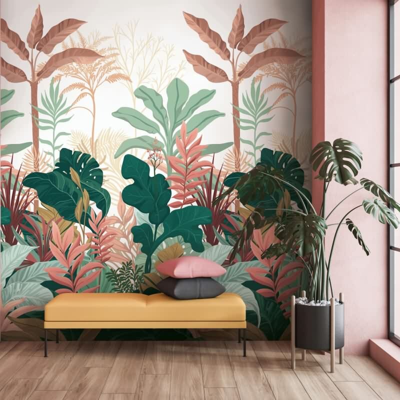 Fototapete Blätter, Dschungel Floral Vliestapete Natur, Dschungel matt in Grün für Wohnzimmer, Schlafzimmer, Büro (KG-175951)