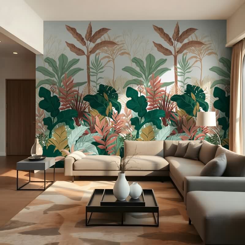 Fototapete Blätter, Dschungel Floral Vliestapete Natur, Dschungel matt in Grün für Wohnzimmer, Schlafzimmer, Büro (KG-175951)