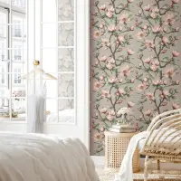 Vliestapete Äste, Blumen Floral Natur matt in Grau...