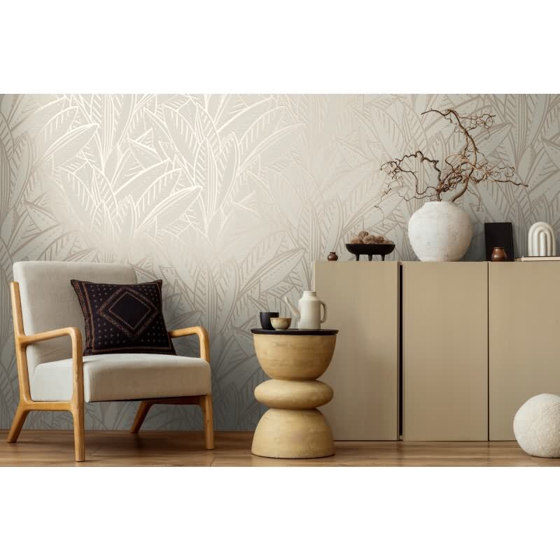 Vliestapete Blätter Weiß Grau - Floral & Glänzend AS Creation (KG-176072)