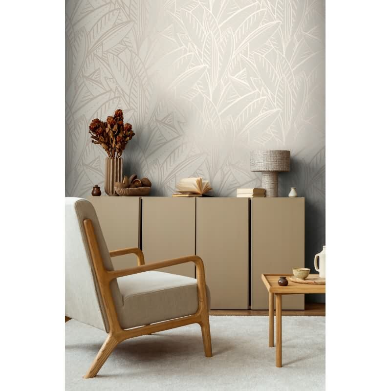 Vliestapete Blätter Weiß Grau - Floral & Glänzend AS Creation (KG-176072)