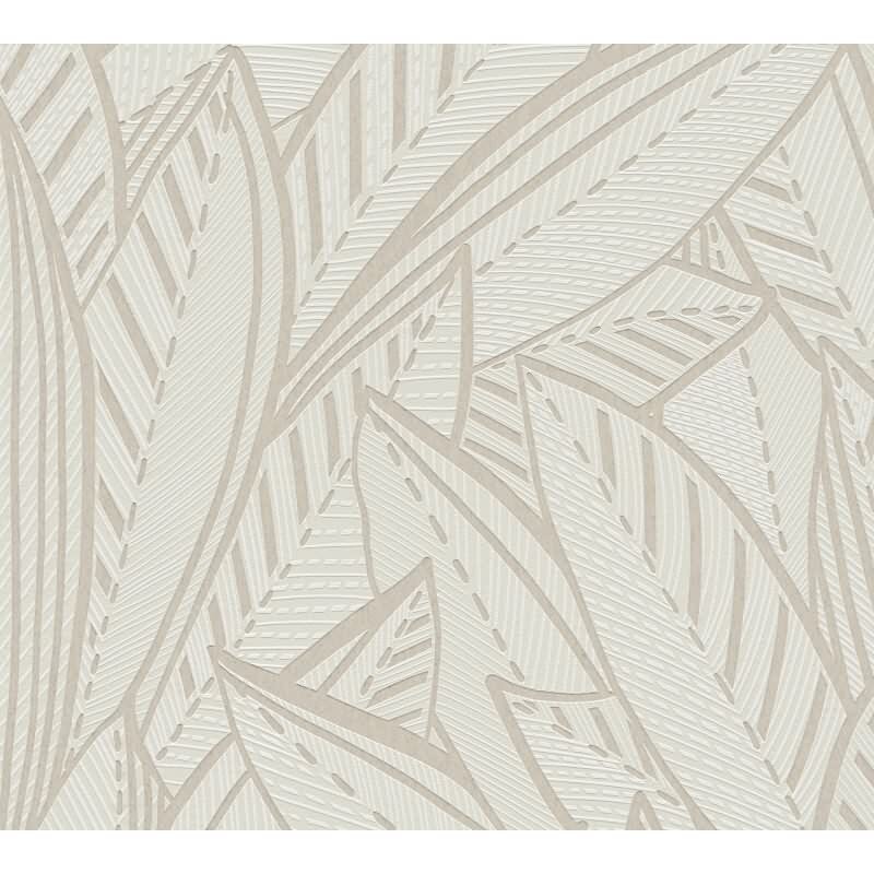 Vliestapete Blätter Weiß Grau - Floral & Glänzend AS Creation (KG-176072)