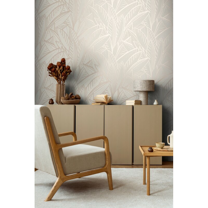 Vliestapete Blätter Weiß Grau - Floral & Glänzend AS Creation (KG-176072)