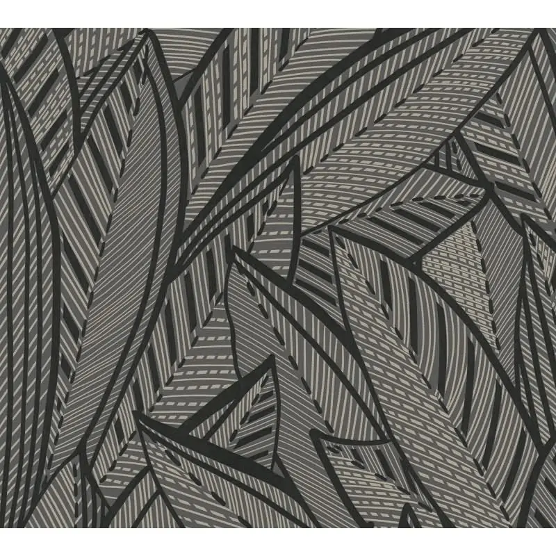 Vliestapete Blätter Schwarz Grau - Floral & Glänzend AS Creation (KG-176073)