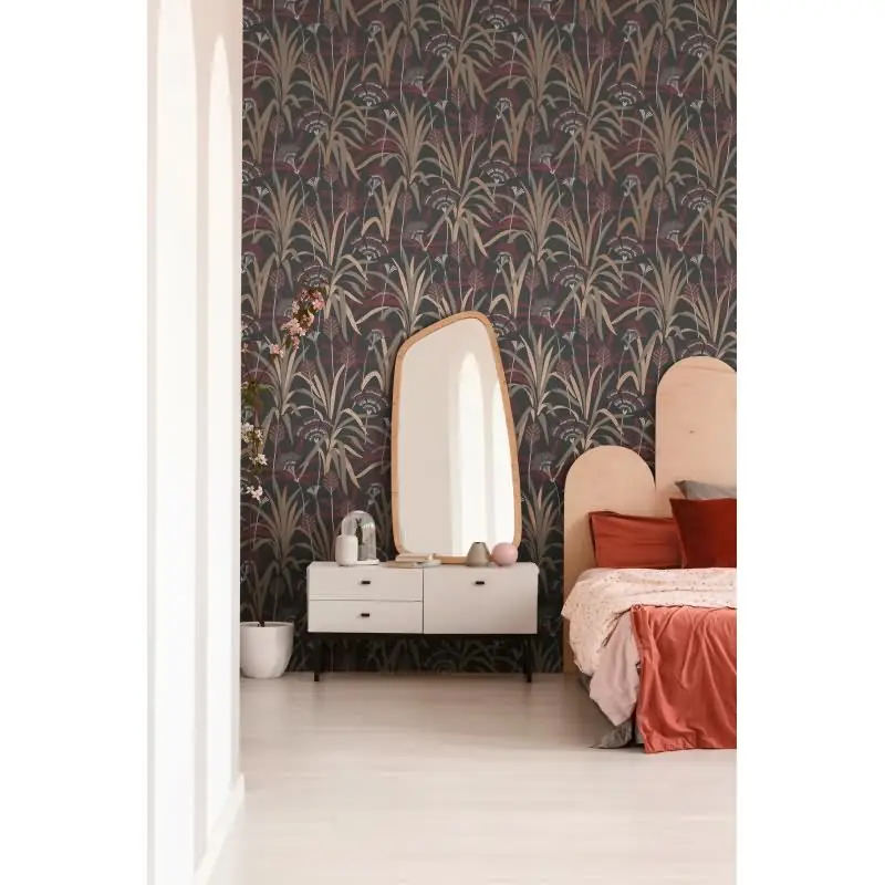 Vliestapete Blätter Schwarz Rot Metallic - Ausdrucksstark & Elegant AS Creation (KG-176085)