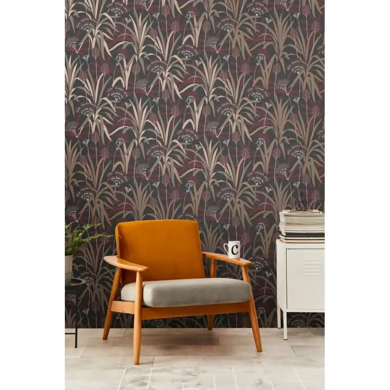 Vliestapete Blätter Schwarz Rot Metallic - Ausdrucksstark & Elegant AS Creation (KG-176085)