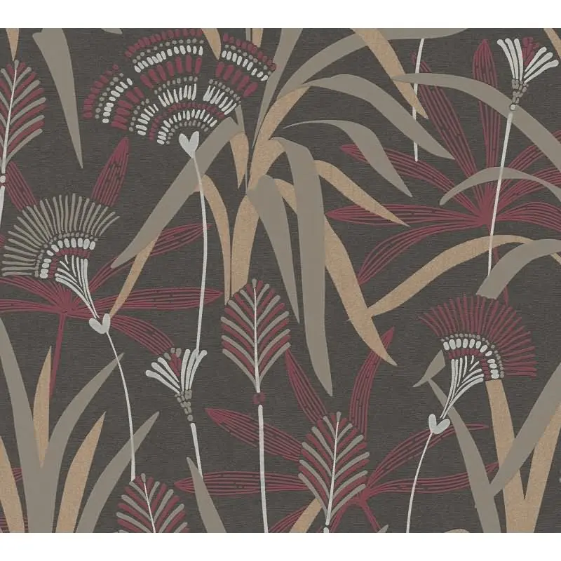 Vliestapete Blätter Schwarz Rot Metallic - Ausdrucksstark & Elegant AS Creation (KG-176085)