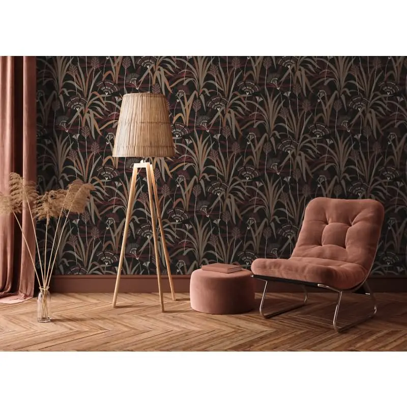 Vliestapete Blätter Schwarz Rot Metallic - Ausdrucksstark & Elegant AS Creation (KG-176085)