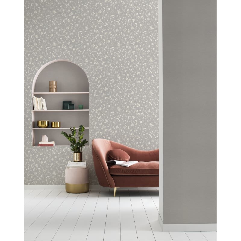 Vliestapete Grau Blätter-Zweige Landhausstil Rasch Country Charme (KG-176242)