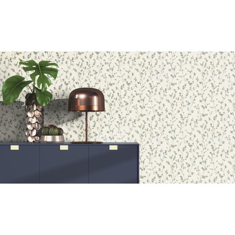 Vliestapete Beige Blätter-Zweige ländliches Ambiente Rasch Blumen Country Charme (KG-176251)