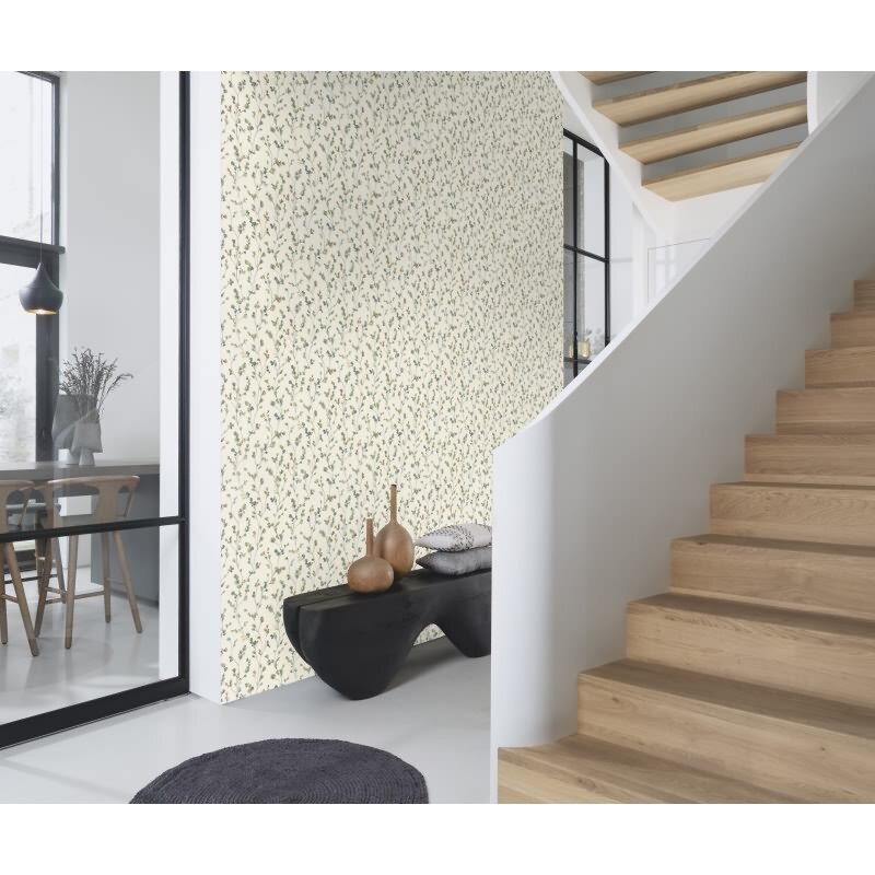 Vliestapete Beige Blätter-Zweige ländliches Ambiente Rasch Blumen Country Charme (KG-176251)