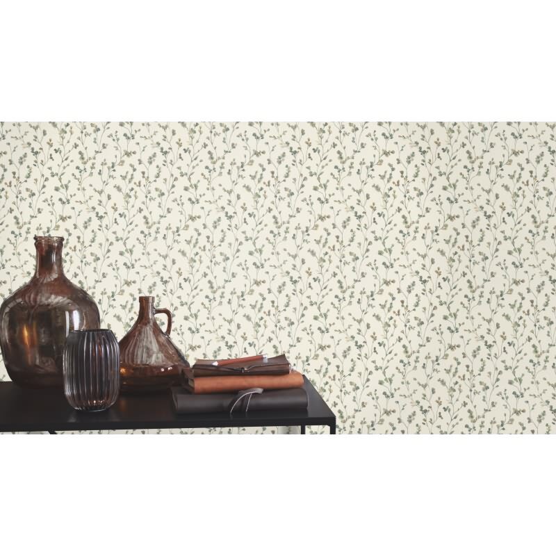 Vliestapete Beige Blätter-Zweige ländliches Ambiente Rasch Blumen Country Charme (KG-176251)