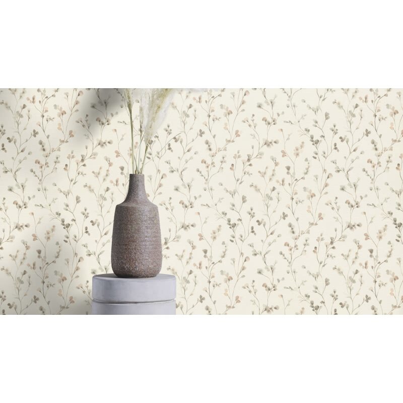 Vliestapete Beige Blätter-Zweige charmant rustikale Atmosphäre Rasch Blumen Country Charme (KG-176252)