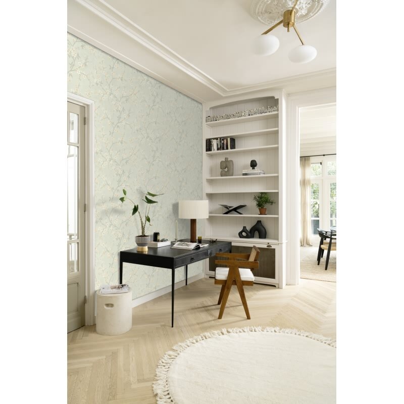 Vliestapete Blau Blätter-Zweige Landhausstil Rasch Country Charme (KG-176257)