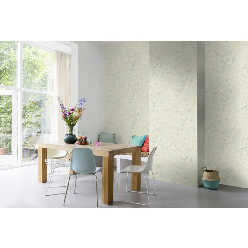 Vliestapete Blau Blätter-Zweige Landhausstil Rasch Country Charme (KG-176257)