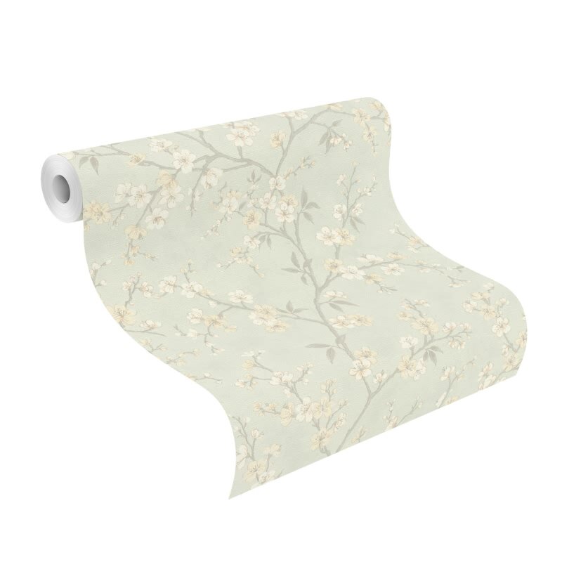 Vliestapete Blau Blätter-Zweige Landhausstil Rasch Country Charme (KG-176257)