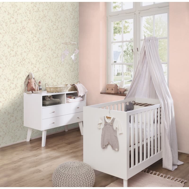 Vliestapete Rosa Blätter-Zweige ländliches Ambiente Rasch Country Charme (KG-176259)