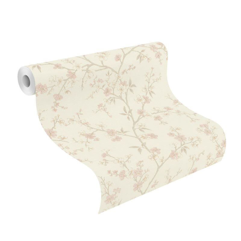 Vliestapete Rosa Blätter-Zweige ländliches Ambiente Rasch Country Charme (KG-176259)