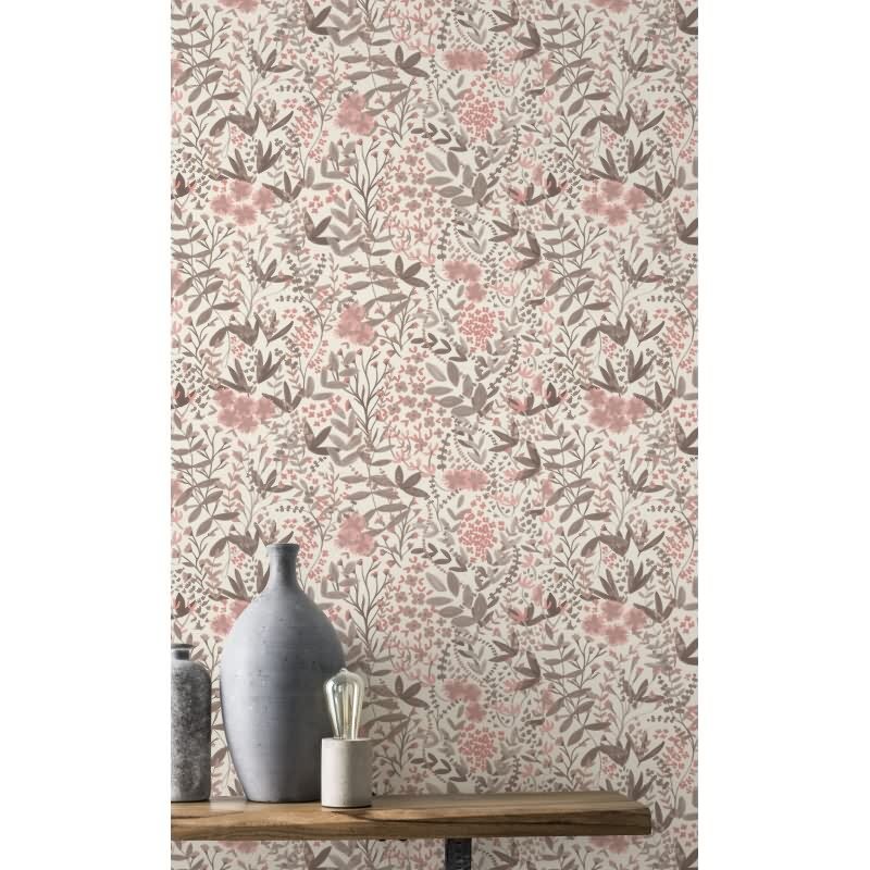 Vliestapete Rosa Blätter-Zweige ländliches Ambiente Rasch Blumen Country Charme (KG-176263)