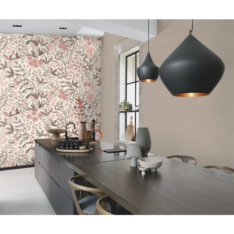 Vliestapete Rosa Blätter-Zweige ländliches Ambiente Rasch Blumen Country Charme (KG-176263)