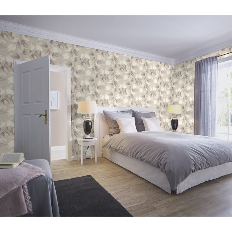 Vliestapete Greige Blätter-Zweige klassische Moderne Rasch Incanto (KG-176298)