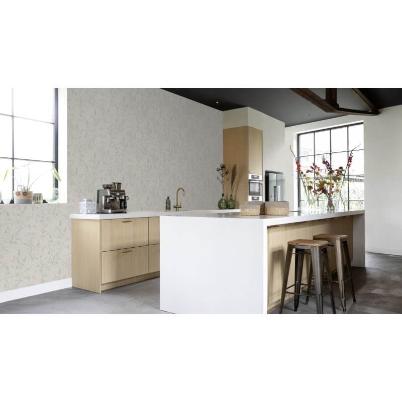 Vliestapete Grau Blätter-Zweige zeitlose Dekoration Rasch Botanical Deco Style (KG-176328)