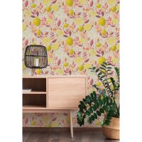 Stilvolle Blumen / Floral-Tapete Beige mit Gelb aus...